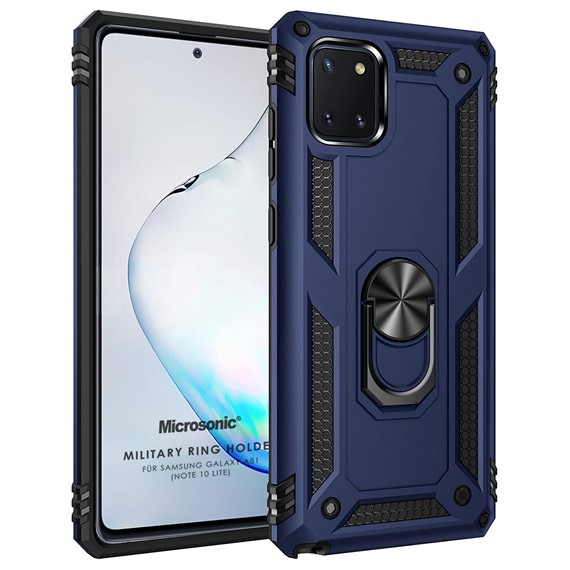 Microsonic Samsung Galaxy A81 Kılıf Military Ring Holder Lacivert 1