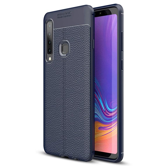 Microsonic Samsung Galaxy A9 2018 Kılıf Deri Dokulu Silikon Lacivert 1