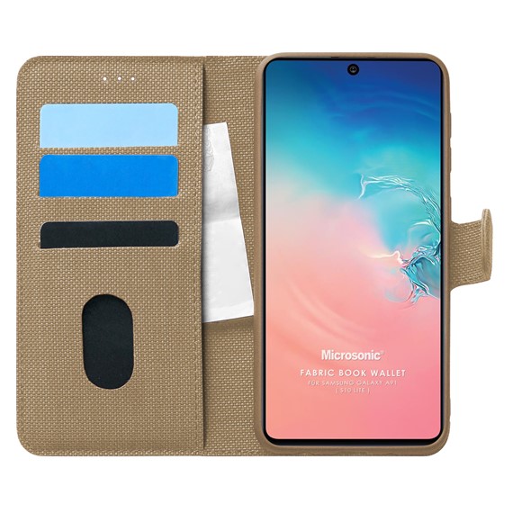 Microsonic Samsung Galaxy A91 Kılıf Fabric Book Wallet Gold 1