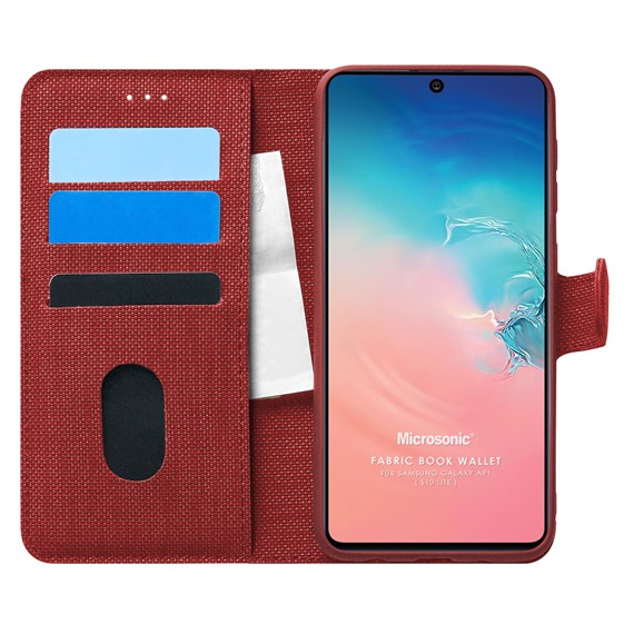 Microsonic Samsung Galaxy A91 Kılıf Fabric Book Wallet Kırmızı 1