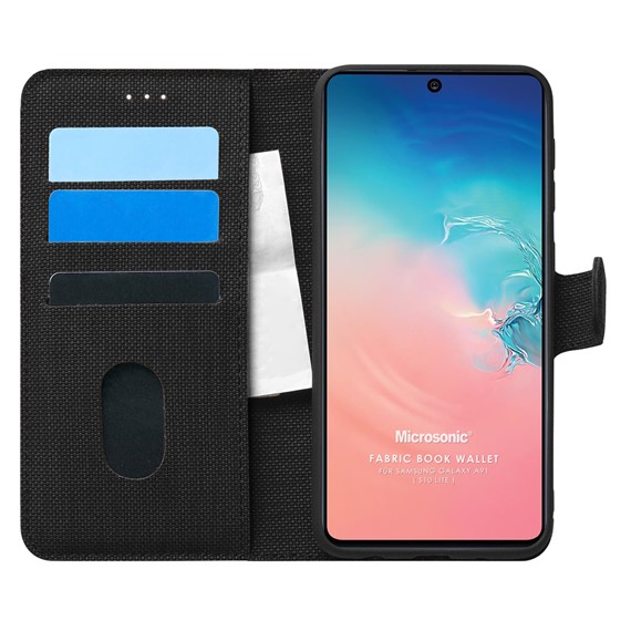 Microsonic Samsung Galaxy A91 Kılıf Fabric Book Wallet Siyah 1