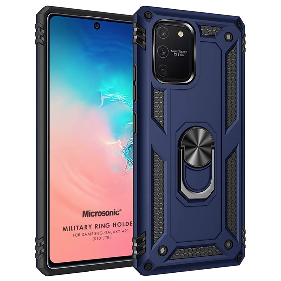 Microsonic Samsung Galaxy A91 Kılıf Military Ring Holder Lacivert 1