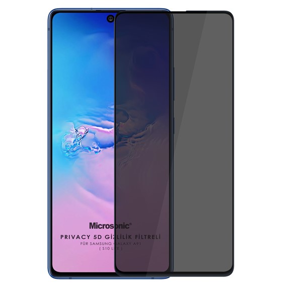 Microsonic Samsung Galaxy A91 Privacy 5D Gizlilik Filtreli Cam Ekran Koruyucu Siyah 1