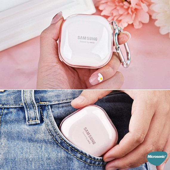 Microsonic Samsung Galaxy Buds FE Kılıf Askı Aparatlı Transparan Silikon Pembe 5