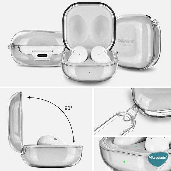 Microsonic Samsung Galaxy Buds Live Kılıf Kalp ve Kelebek Figürlü Parıltılı Şeffaf 6