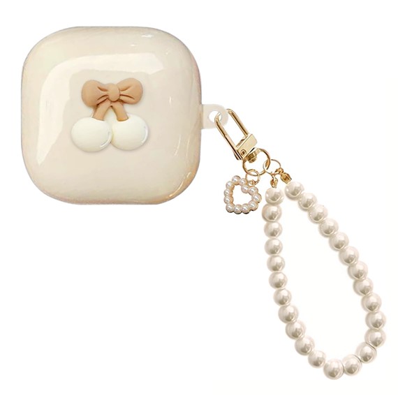Microsonic Samsung Galaxy Buds 2 Kılıf Cherry Figürlü Bej 1