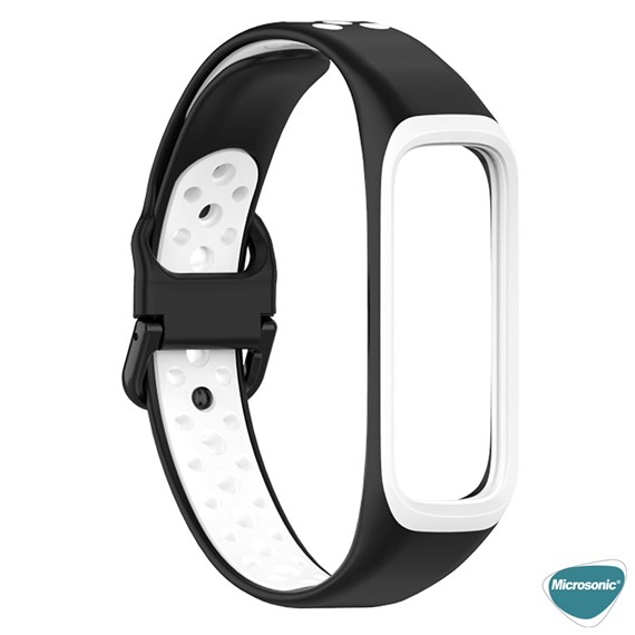 Microsonic Samsung Galaxy Fit 2 R220 Rainbow Sport Band Kordon Siyah Beyaz 3