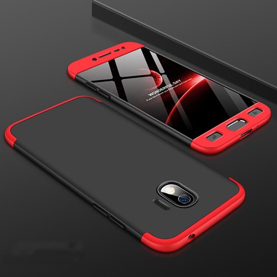 Microsonic Samsung Galaxy J4 Kılıf Double Dip 360 Protective Siyah Kırmızı 3