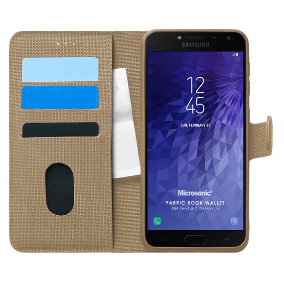 Microsonic Samsung Galaxy J4 Kılıf Fabric Book Wallet Gold 1