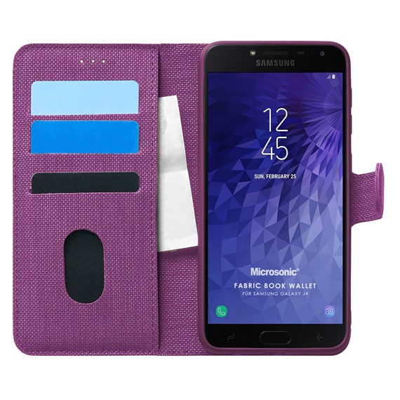 Microsonic Samsung Galaxy J4 Kılıf Fabric Book Wallet Mor 1