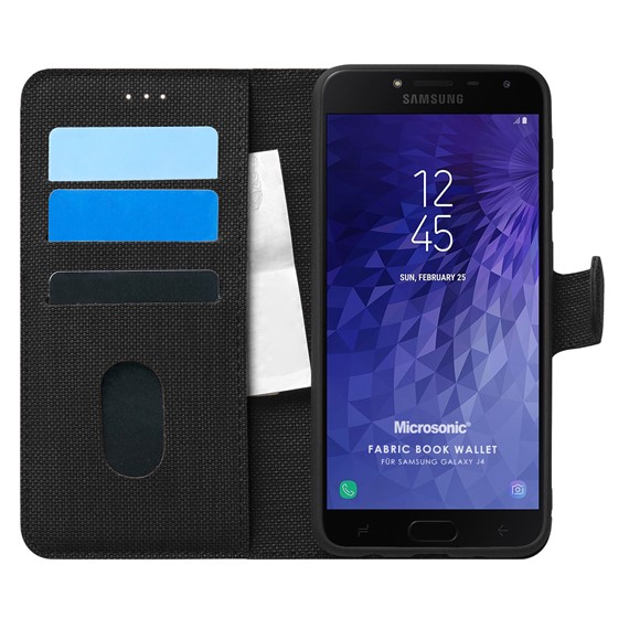 Microsonic Samsung Galaxy J4 Kılıf Fabric Book Wallet Siyah 1