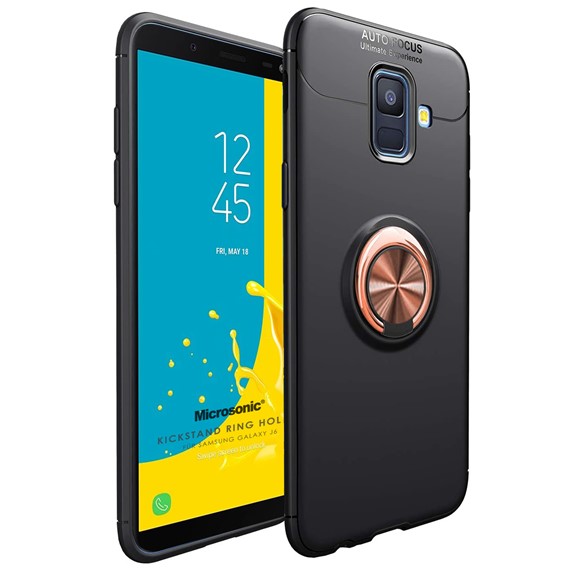 Microsonic Samsung Galaxy J6 Kılıf Kickstand Ring Holder Siyah Rose 1