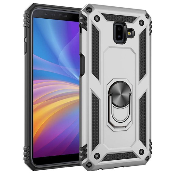 Microsonic Samsung Galaxy J6 Plus Kılıf Military Ring Holder Gümüş 1