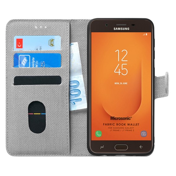 Microsonic Samsung Galaxy J7 Prime 2 Kılıf Fabric Book Wallet Gri 1