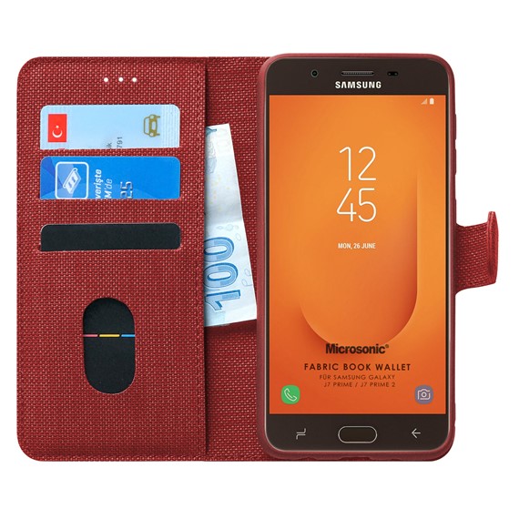 Microsonic Samsung Galaxy J7 Prime 2 Kılıf Fabric Book Wallet Kırmızı 1