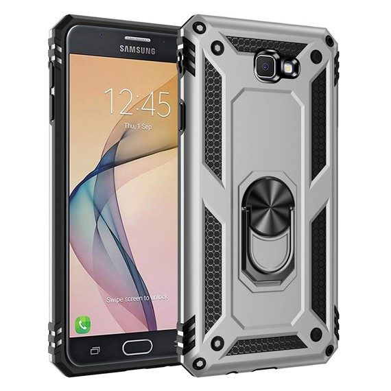 Microsonic Samsung Galaxy J7 Prime 2 Kılıf Military Ring Holder Gümüş 1