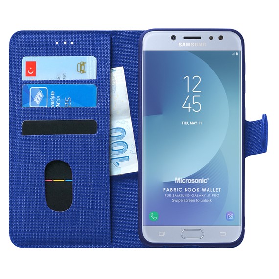 Microsonic Samsung Galaxy J7 Pro Kılıf Fabric Book Wallet Lacivert 1
