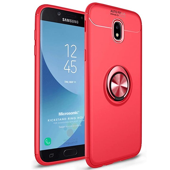 Microsonic Samsung Galaxy J7 Pro Kılıf Kickstand Ring Holder Kırmızı 1