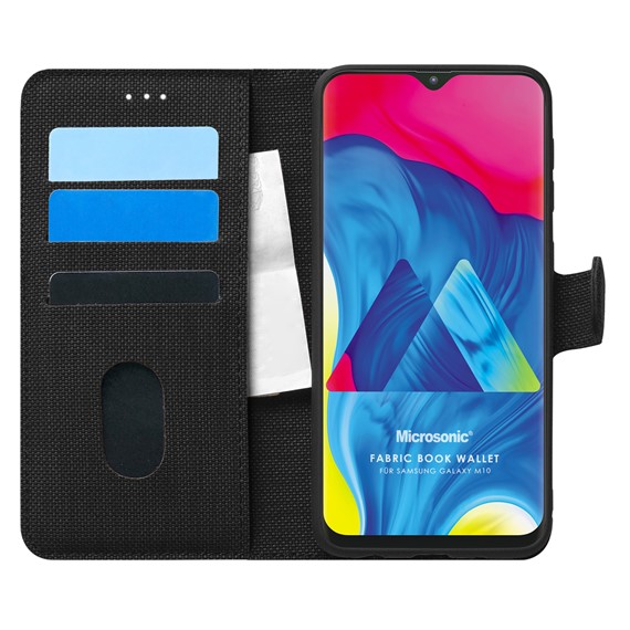 Microsonic Samsung Galaxy M10 Kılıf Fabric Book Wallet Siyah 1