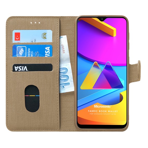 Microsonic Samsung Galaxy M10s Kılıf Fabric Book Wallet Gold 1