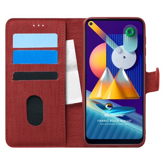 Microsonic Samsung Galaxy M11 Kılıf Fabric Book Wallet Kırmızı 1