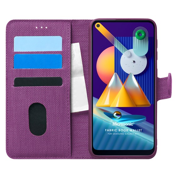 Microsonic Samsung Galaxy M11 Kılıf Fabric Book Wallet Mor 1