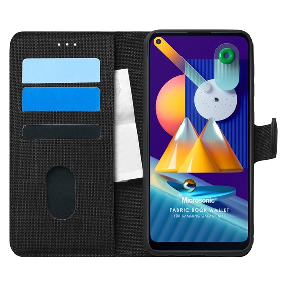 Microsonic Samsung Galaxy M11 Kılıf Fabric Book Wallet Siyah 1