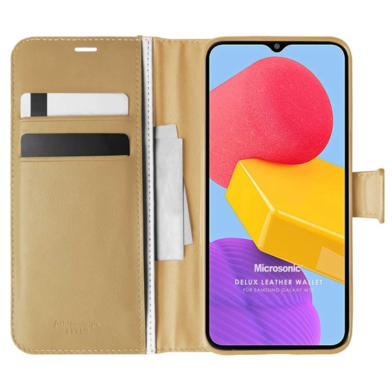 Microsonic Samsung Galaxy M13 Kılıf Delux Leather Wallet Gold 1