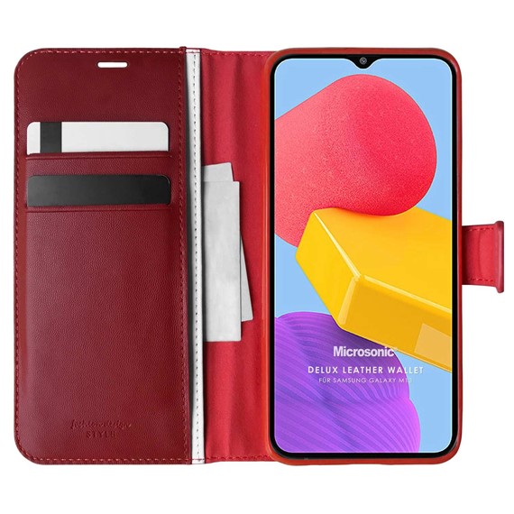 Microsonic Samsung Galaxy M13 Kılıf Delux Leather Wallet Kırmızı 1