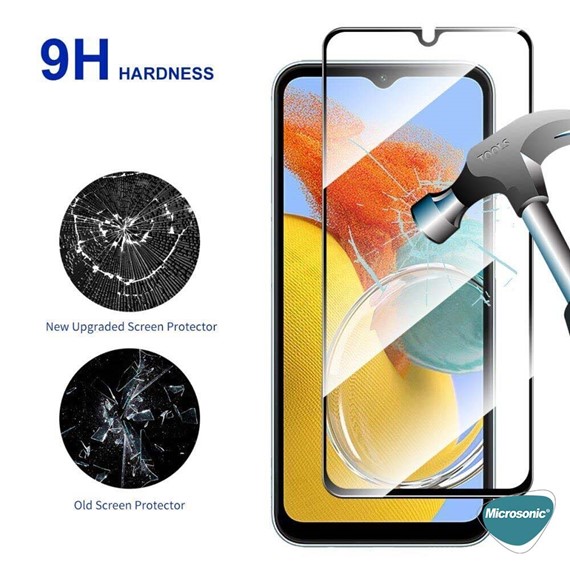 Microsonic Samsung Galaxy M14 Tam Kaplayan Temperli Cam Ekran Koruyucu Siyah 2