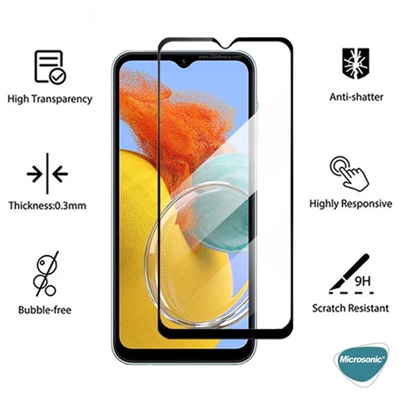 Microsonic Samsung Galaxy M14 Tam Kaplayan Temperli Cam Ekran Koruyucu Siyah 3