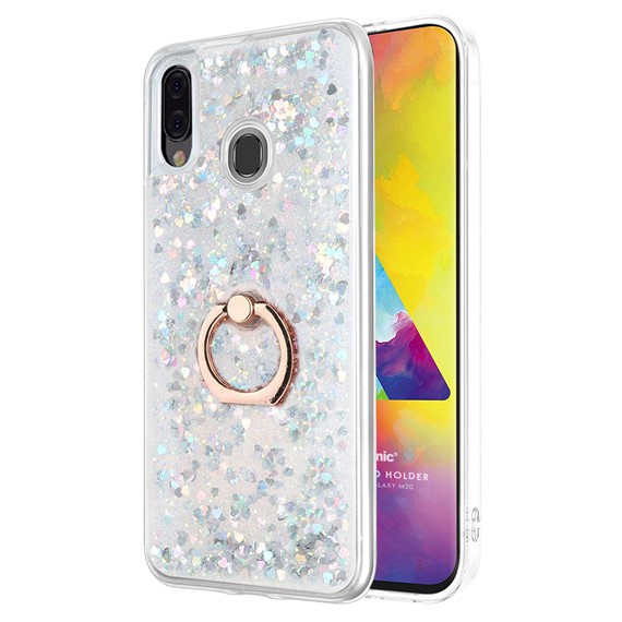 Microsonic Samsung Galaxy M20 Kılıf Glitter Liquid Holder Gümüş 1