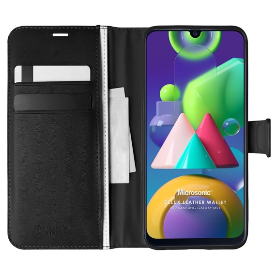 Microsonic Samsung Galaxy M21 Kılıf Delux Leather Wallet Siyah 1