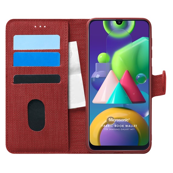 Microsonic Samsung Galaxy M21 Kılıf Fabric Book Wallet Kırmızı 1