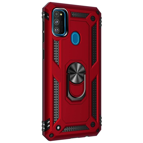 Microsonic Samsung Galaxy M21 Kılıf Military Ring Holder Kırmızı 2