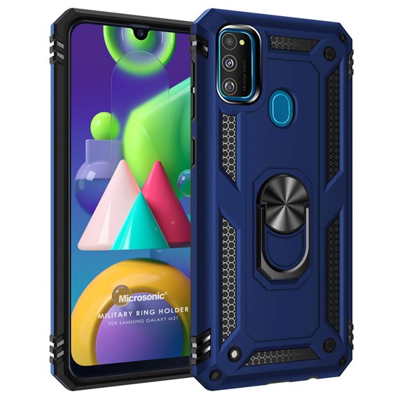 Microsonic Samsung Galaxy M21 Kılıf Military Ring Holder Lacivert 1