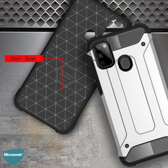 Microsonic Samsung Galaxy M21 Kılıf Rugged Armor Gümüş 5