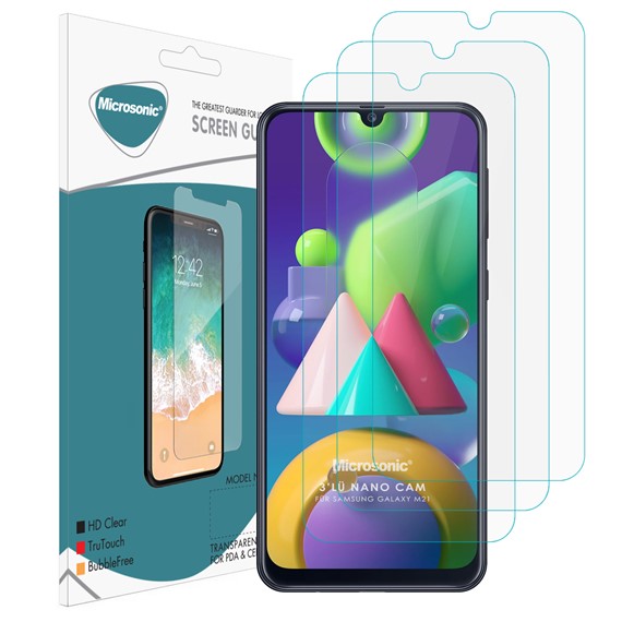 Microsonic Samsung Galaxy M21 Screen Protector Nano Glass 3 Pack 1