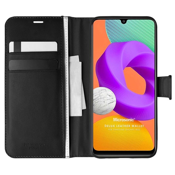 Microsonic Samsung Galaxy M22 Kılıf Delux Leather Wallet Siyah 1