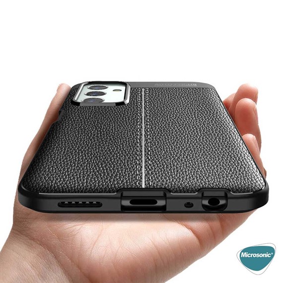 Microsonic Samsung Galaxy M23 Kılıf Deri Dokulu Silikon Siyah 5