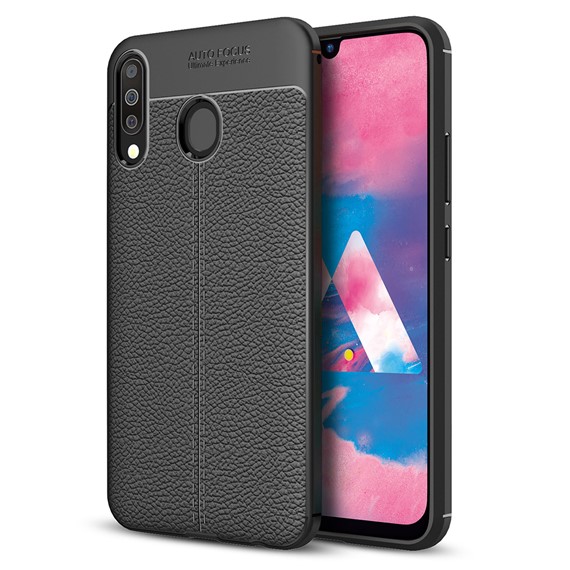 Microsonic Samsung Galaxy M30 Kılıf Deri Dokulu Silikon Siyah 1