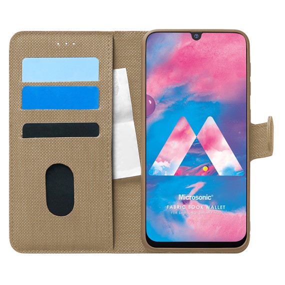 Microsonic Samsung Galaxy M30 Kılıf Fabric Book Wallet Gold 1