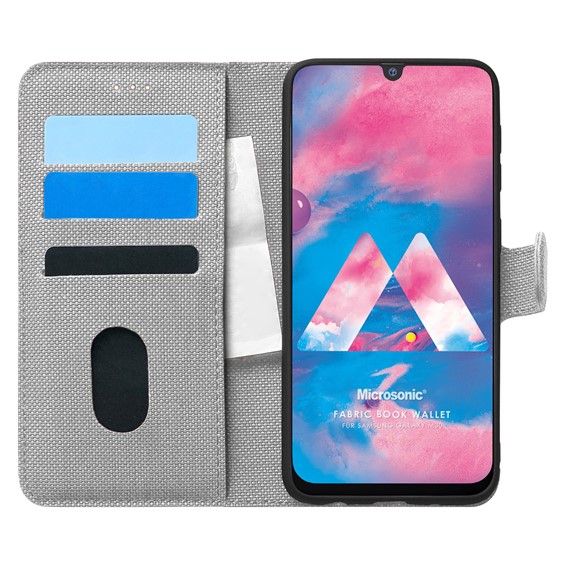 Microsonic Samsung Galaxy M30 Kılıf Fabric Book Wallet Gri 1