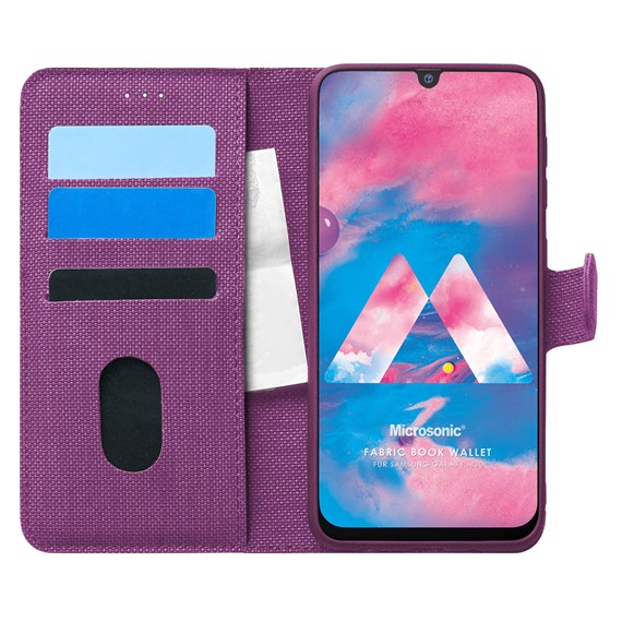 Microsonic Samsung Galaxy M30 Kılıf Fabric Book Wallet Mor 1