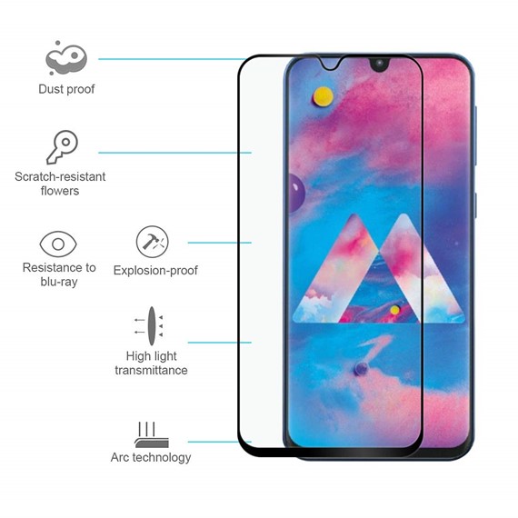 Microsonic Samsung Galaxy M30 Tam Kaplayan Temperli Cam Ekran koruyucu Siyah 2