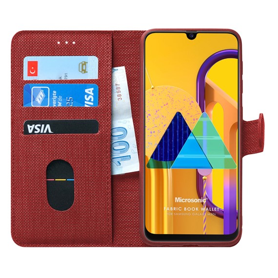 Microsonic Samsung Galaxy M30s Kılıf Fabric Book Wallet Kırmızı 1