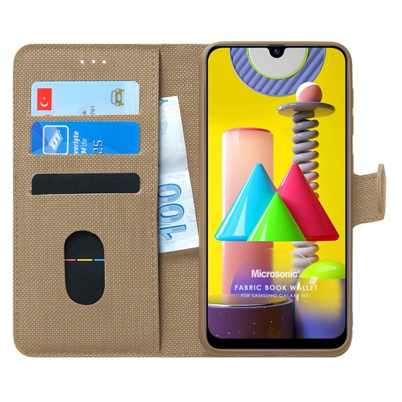 Microsonic Samsung Galaxy M31 Kılıf Fabric Book Wallet Gold 1