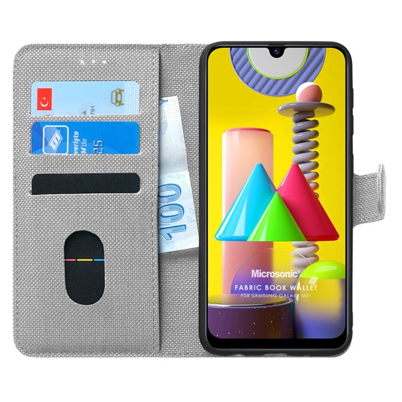 Microsonic Samsung Galaxy M31 Kılıf Fabric Book Wallet Gri 1