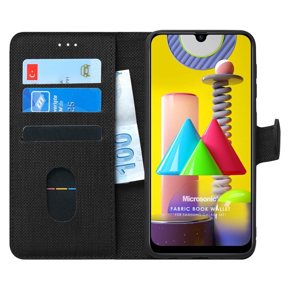 Microsonic Samsung Galaxy M31 Kılıf Fabric Book Wallet Siyah 1