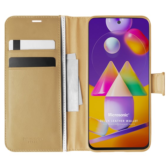 Microsonic Samsung Galaxy M31s Kılıf Delux Leather Wallet Gold 1